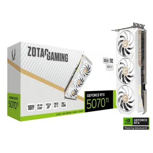 ZOTAC GAMING GeForce RTX 5070 Ti SOLID CORE OC Graphics Card — 16GB GDDR7, White Edition