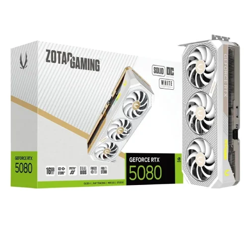 ZOTAC Gaming GeForce RTX 5080 Solid OC Graphics Card — 16GB GDDR7, White Edition