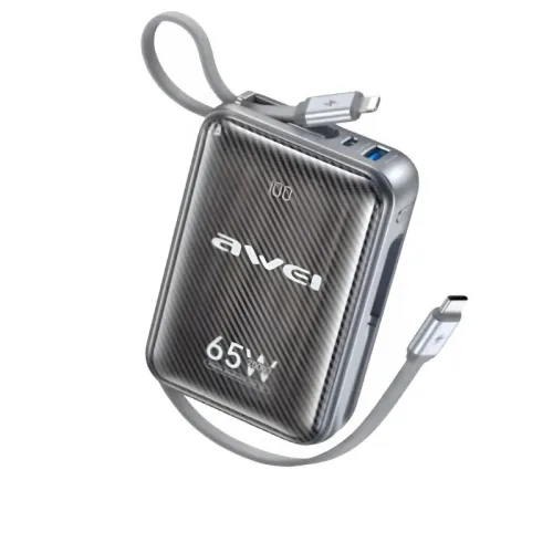 Awei MH818 Power Bank — 20000mAh, 65W, Dual Cable