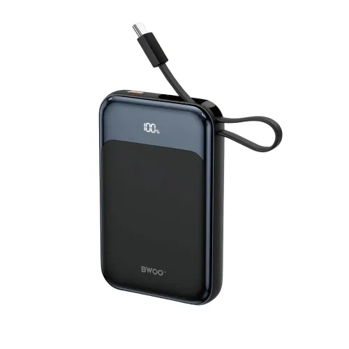 BWOO BO-P80 Magnetic Power Bank with Built-In Cable — 10000mAh, 22.5W