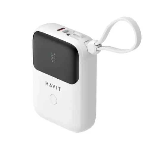 Havit PB5215 Power Bank — 10000mAh, Digital Display, with USB-C & Lightning Cable