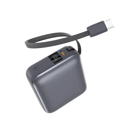 QCY PB10C Mini Power Bank — 10000mAh, 35W PD Fast Charging, Built-in Type-C Cable
