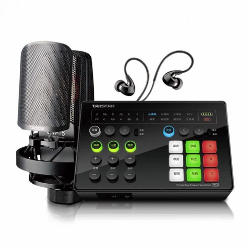 Takstar MX1 Live Broadcast Sound Card Set — Earphone & Microphone Included