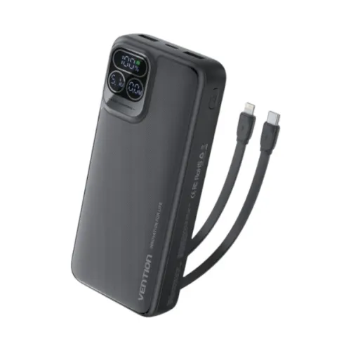 Vention I15BB-V2 Power Bank — 20000mAh, 22.5W, Built-in Type-C & IP Cable