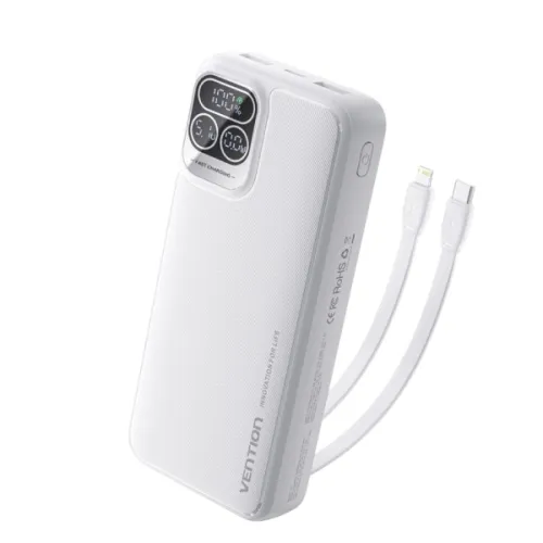 Vention I15WB-V2 Power Bank — 20000mAh, 22.5W, Built-in Type-C & IP Cable
