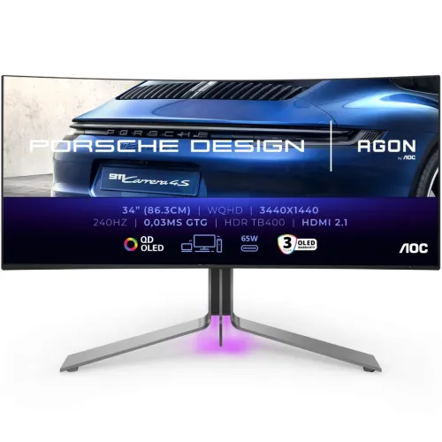 AOC AGON PRO PD34 Porsche Design 34" QD-OLED Curved Gaming Monitor — 240Hz, 0.3ms, WQHD