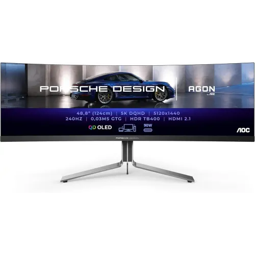 AOC AGON PRO PD49 Porsche Design Curved Gaming Monitor — 49" Dual-QHD 5K QD-OLED, 240Hz, 0.3ms