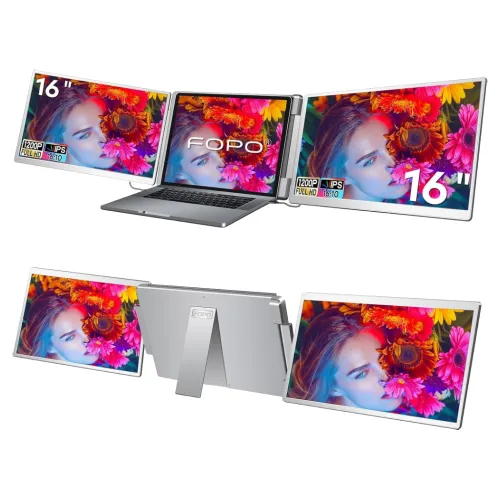 FOPO Tri-Screen Portable Monitor — 16" FHD IPS, 60Hz