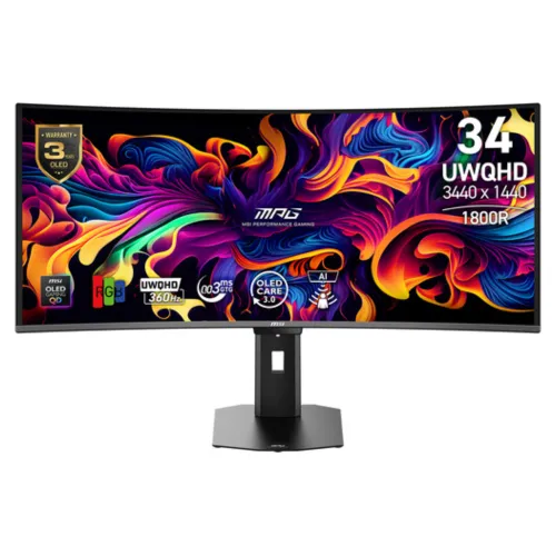 MSI MPG 341CQR QD-OLED X36 Curved Gaming Monitor — 34" UWQHD, 360Hz, QD-OLED