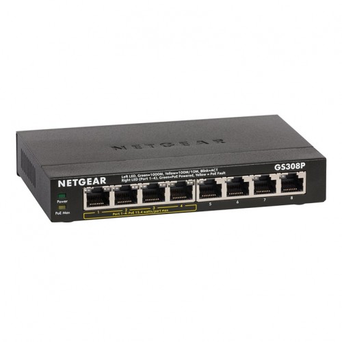 Netgear GS308P Unmanaged Switch — 8-Port Gigabit Ethernet, 4-Port PoE