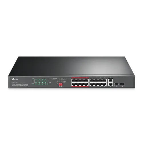 TP-Link TL-SL1218MP Rackmount Switch with 16-Port PoE+ — 16-Port 10/100 Mbps + 2-Port Gigabit