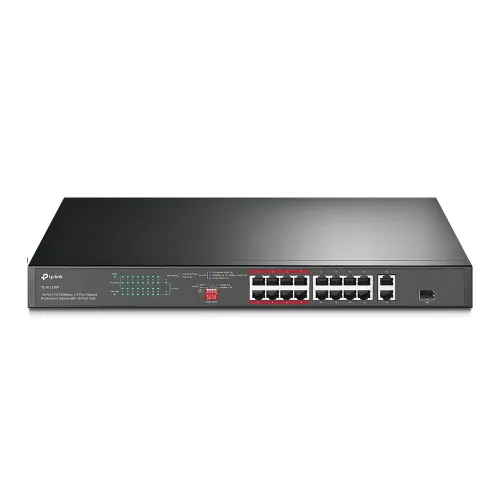 TP-Link TL-SL1218P Rackmount Switch — 16× 10/100Mbps PoE+ + 2× Gigabit